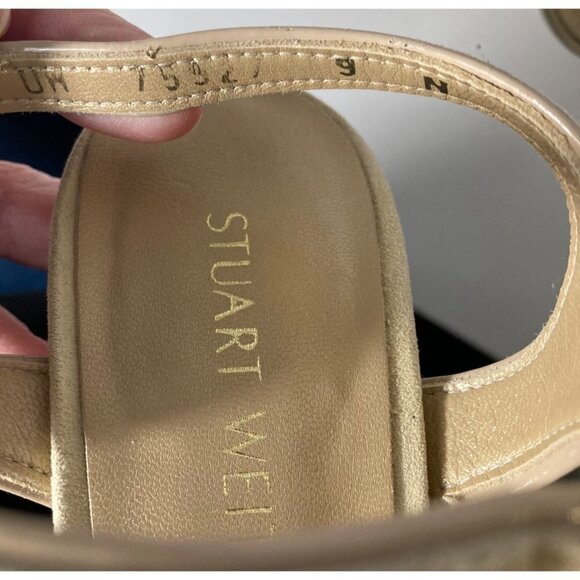 Womens Stuart Weitzman Suede Tan Gold Heeled Sandals 9N - Picture 10 of 10